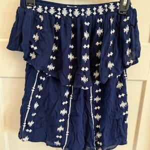 J. Crew Navy Skirt with White Embroidery